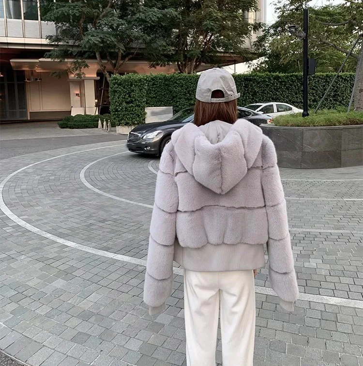 2025 ملابس نسائية عالية الجودة تشبه المنك تقليد الفراء مقنعين معطف طويل الأكمام شتاء جديد 1116 #4