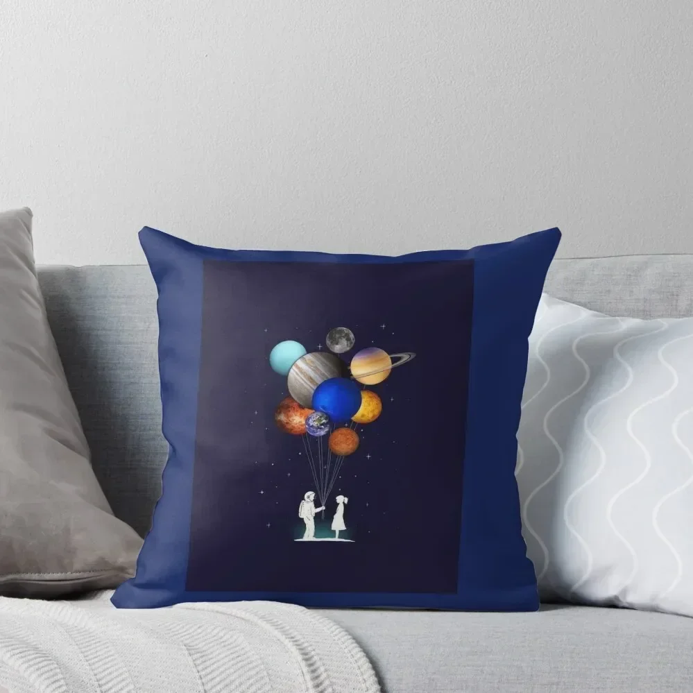 

Astronaut with a girl holding balloons that are planets Throw Pillow Decorative pillow case Cusions Cover pillow