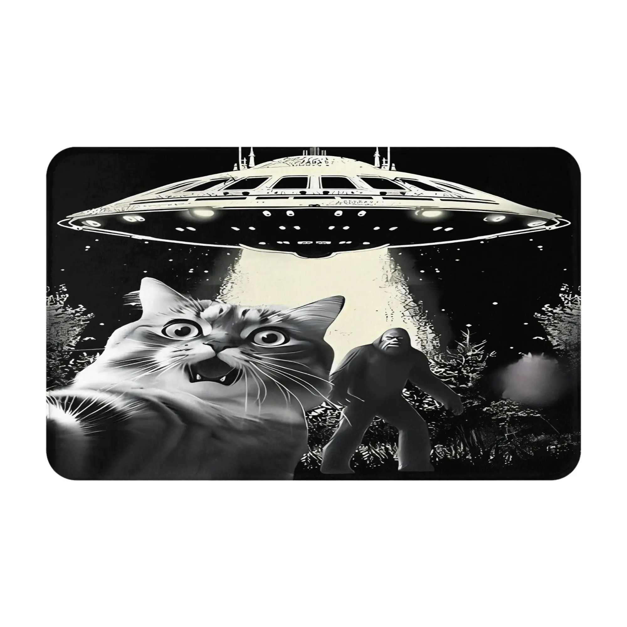Selfie With Alien Bigfoot Ape Non-slip Mat Bedroom Cat UFO Welcome Doormat Home Decor