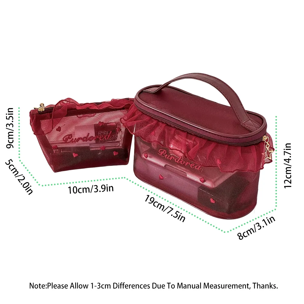 حقيبة مكياج من النايلون خفيفة الوزن مكونة من قطعتين مع سحاب للإغلاق، مثالية للسفر، سهلة التنظيف، حقيبة مستحضرات تجميل صغيرة