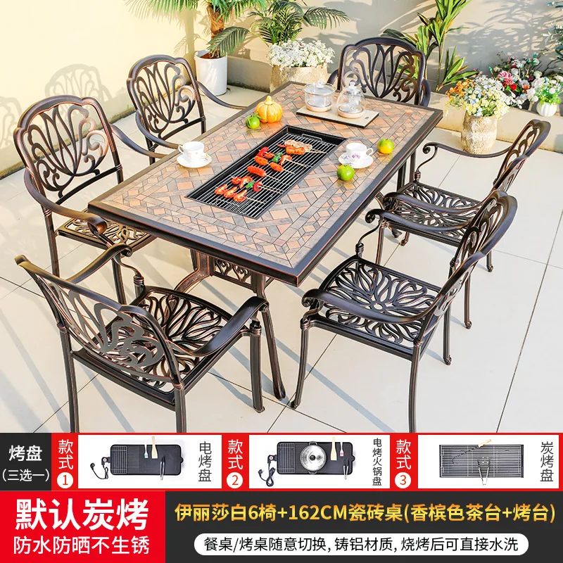 Tile barbecue table, courtyard outdoor dining table and chairs, outdoor balcony, leisure garden, courtyard outdoor aluminum allo