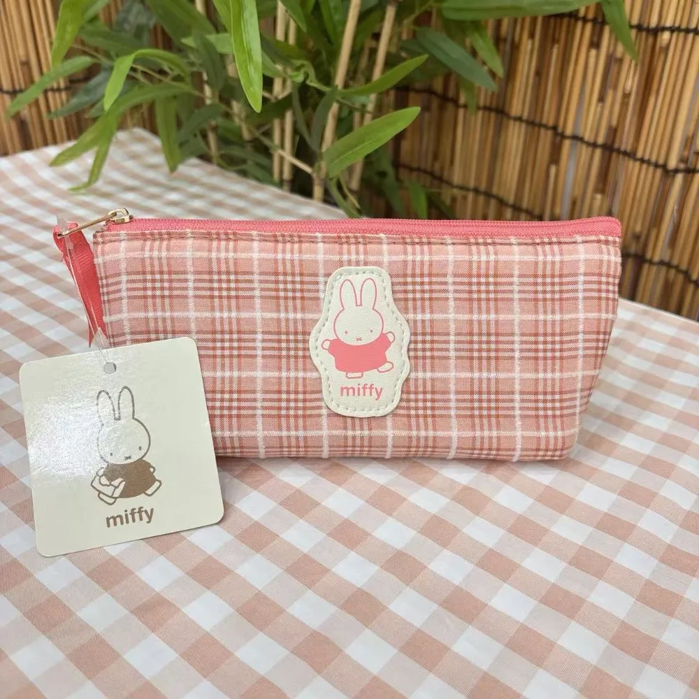 Miffy coelho dos desenhos animados saco de lápis algodão listrado japonês bonito grande capacidade saco de papelaria saco de armazenamento de maquiagem alta aparência