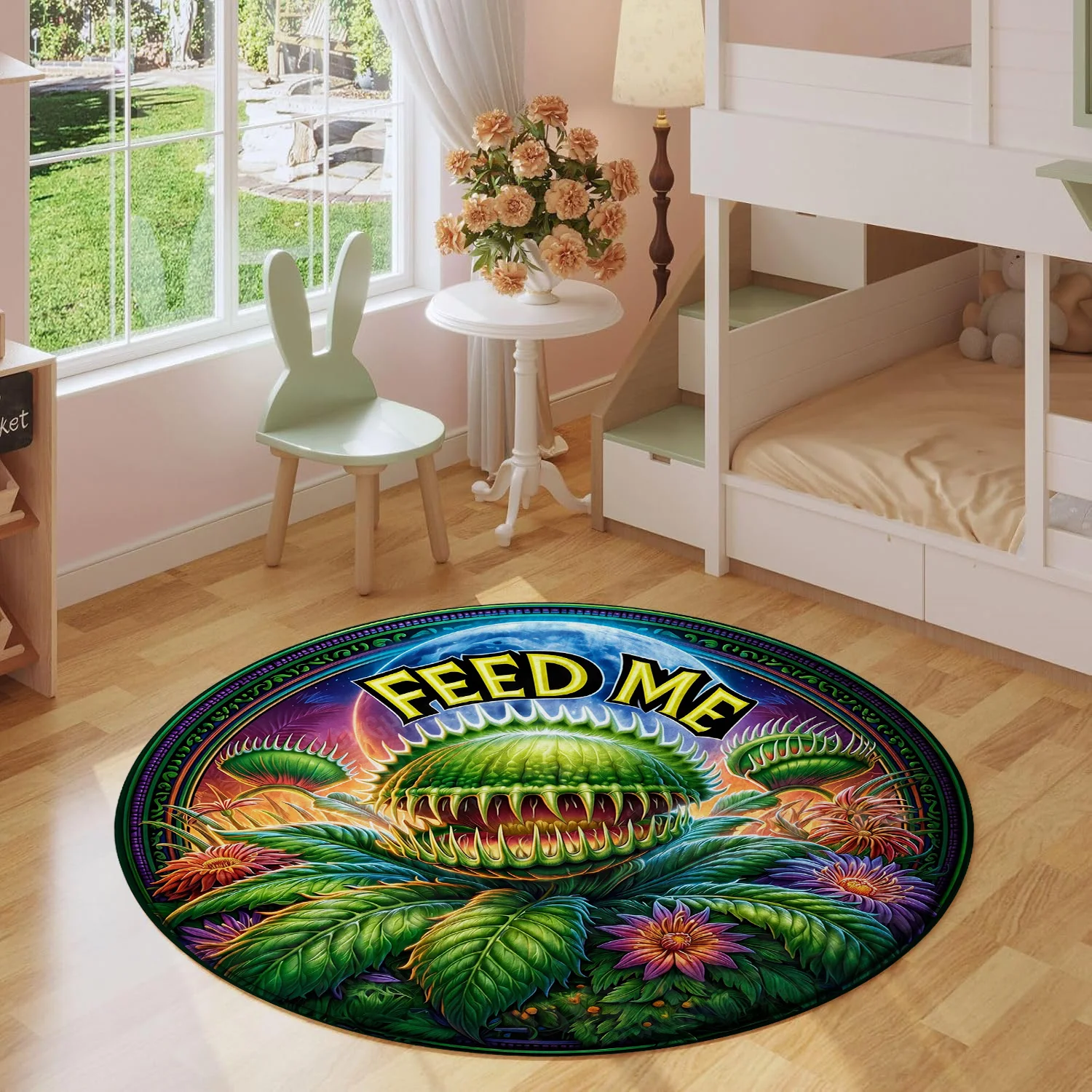 Feed Me Venus Flytrap Carnivorous Monster Plant Flower Psychedelic Pattern Holiday Luxury Round Mat Area Rug Home Decor