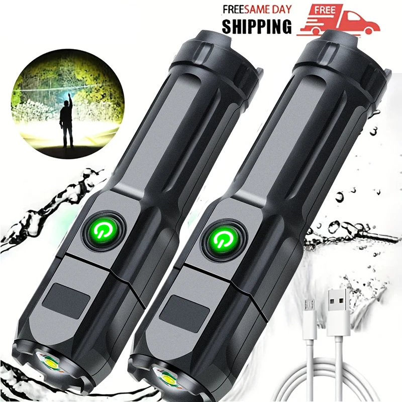 Ultra-bright LED Flashlight Rechargeable Torch Outdoor Zoomable Lantern Portable Waterproof Light for Camping Hunting Hiking