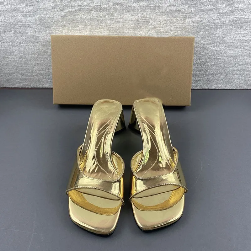 PSEEWE Women's Sandals 2024 Gold High Wheels Sandals Woman Sexy Open Toes Shoes For Women Designer Luxury Slippers Female Shoes