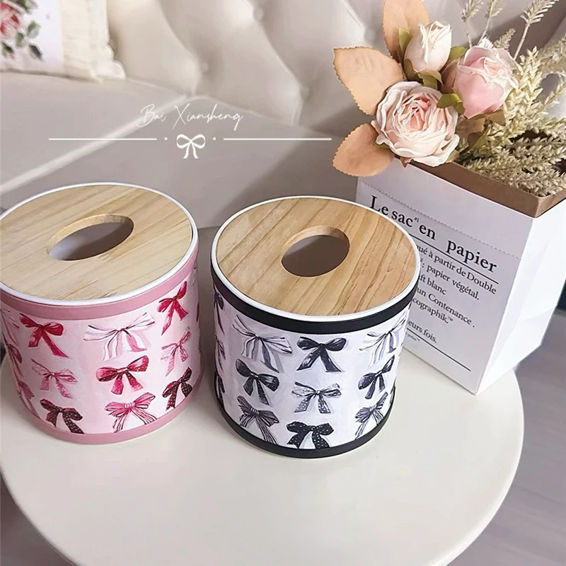 Roll Paper Tissue Case Cylinder Paper Box Retro Flower Bowknot Livingroom Decor Coffeetable Bedroom Car Waterproof Tissue Box