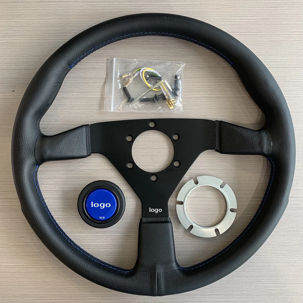 

Tiypeor momoo Napa Leather Steering Wheel 14inch 350mm Flat Corn Racing Drifting Steering Wheel For Universal