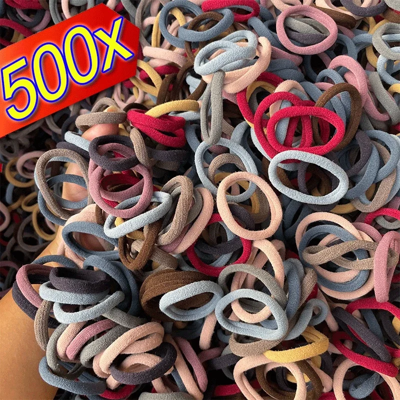 500PCS Colorful Basic Nylon Ealstic Hair Ties for Girls Ponytail Hold Scrunchie Rubber Band Kid Fashion Baby Hair Accessories