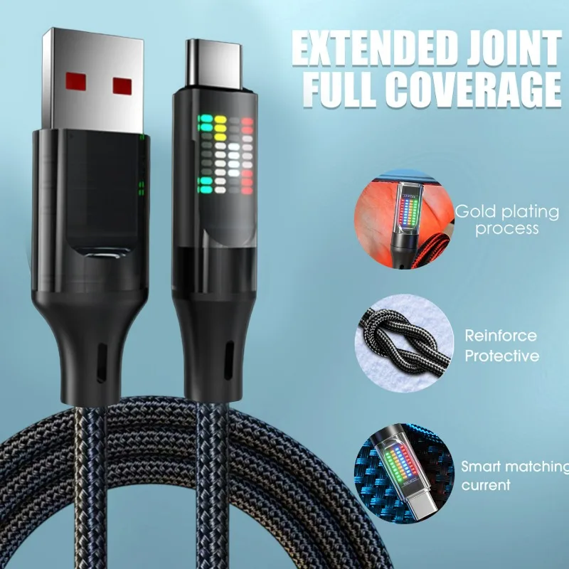 100 W Gamer RGB leuchtendes USB-C-Kabel Typ C auf Typ C PD Schnellladekabel Nylon geflochten für Samsung MacBook Pro Air IPhone 17 Uhr