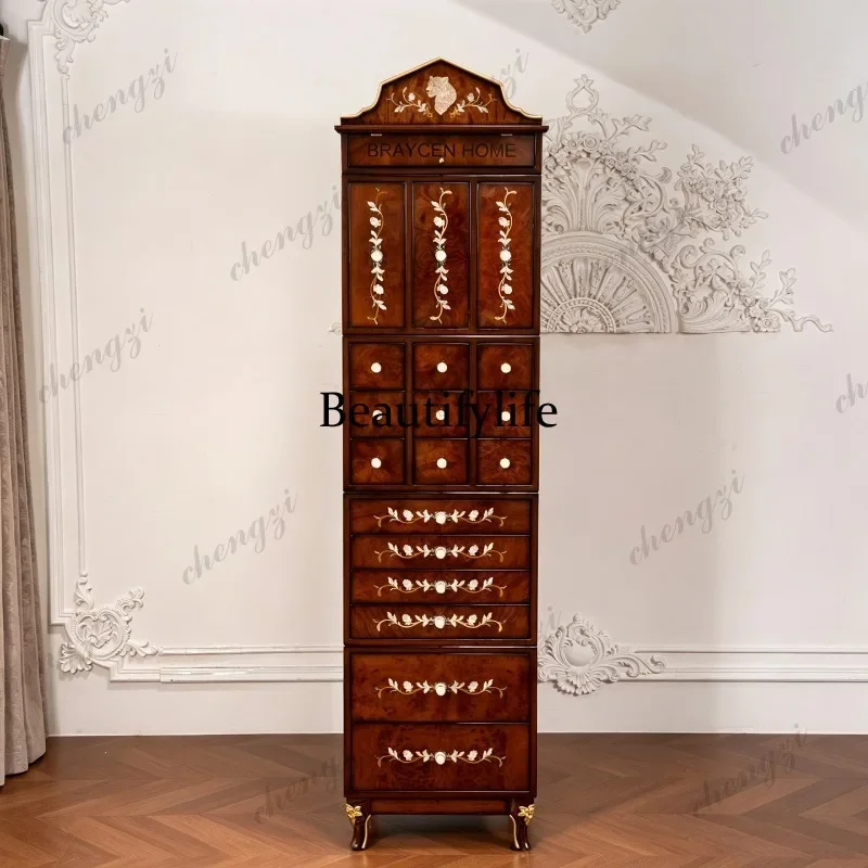 French retro solid wood multi-chest cabinet European court grid medium and small display multi-treasure cabinet