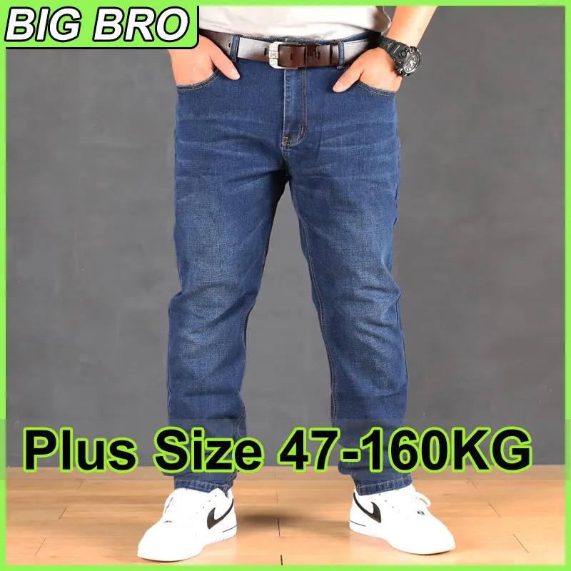 

Мужские джинсы больших размеров, размер 28-50, деловые повседневные брюки, брюки, прямые брюки, свободные эластичные длинные джинсы, 47-160 кг, мужская одежда