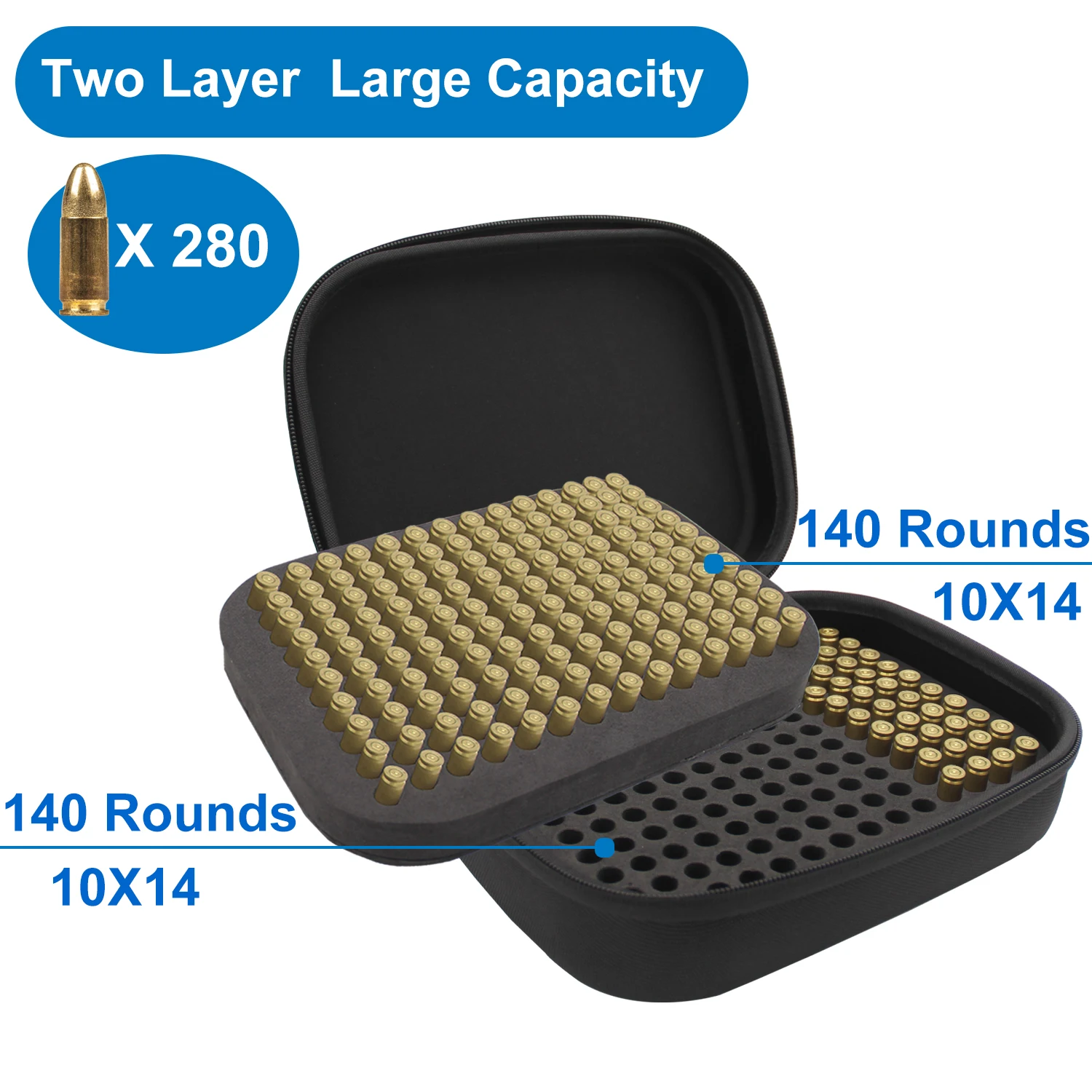 280 Rounds 9mm Bullet Storage Box Double-Layer Ammunition Case Ammo Pouch Holder Portable Shooting Accessories