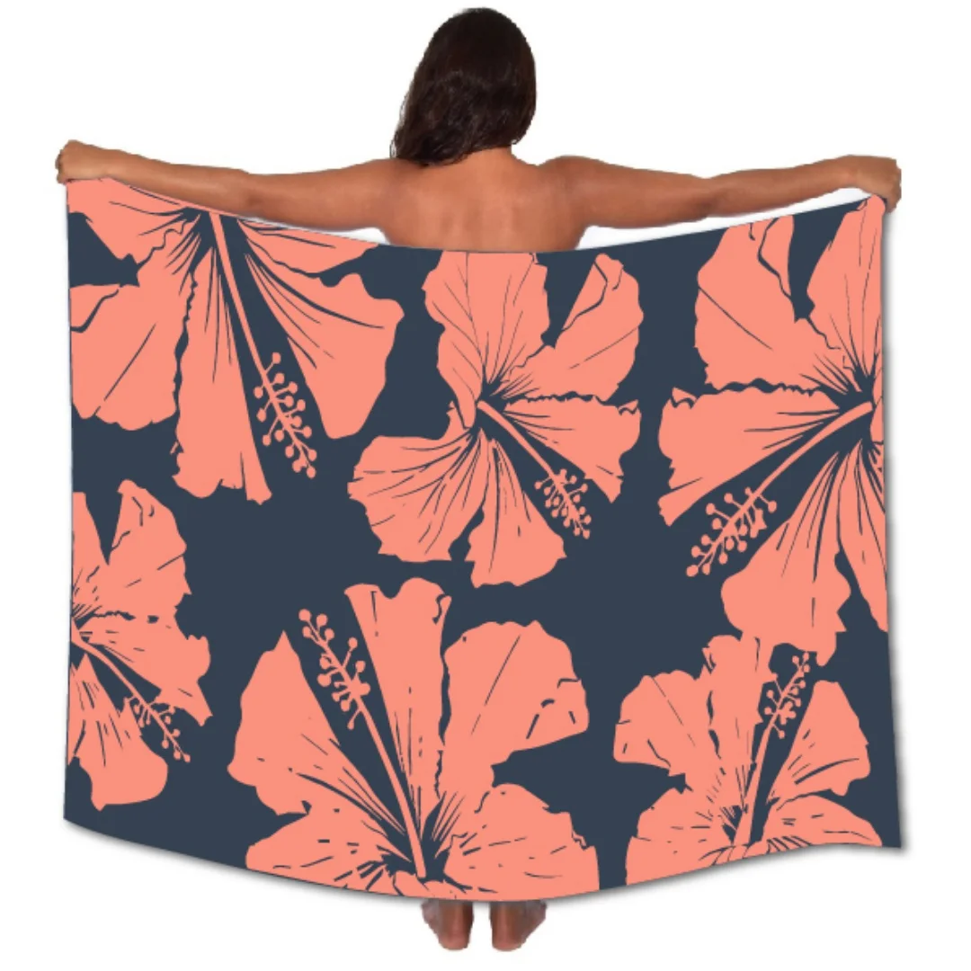 71X47″ Hawaiian Rayon Cotton Sarong Pareo Hibiscus Flower Print Lavava Beach Dress Bikini Cover-Up With Good Water Absorption