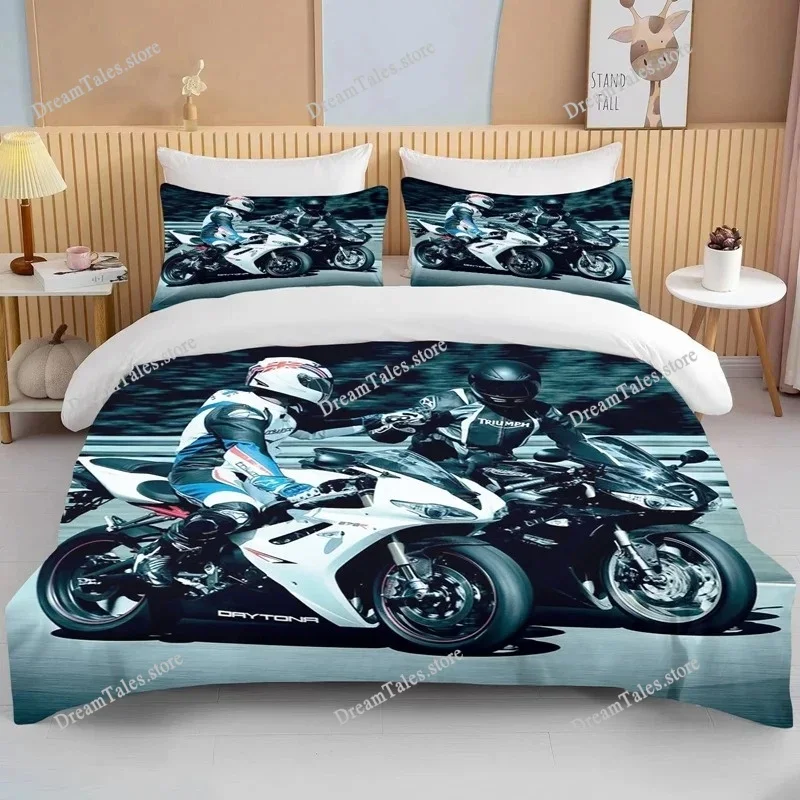 

3D Motorcycle Bedding Set Print Cars Duvet Cover with Pillowcase Motocross Bedspread Boys Kids Bed Set King Size Home Textiles