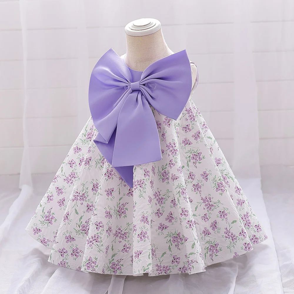 Floral Tulle Big Bow Newborn Baby Girl Dress 1st Birthday Party Baptism Clothes 9 12 Months Toddler Fluffy Outfits Vestido Bebes