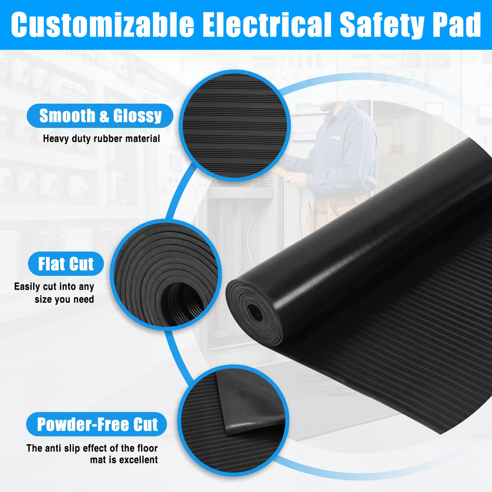 39.37x196.85in Electrical Safety Mat 10KV Insulated High Voltage Insulation Mat Heat Pad Non Slip for Construction and Job Sites