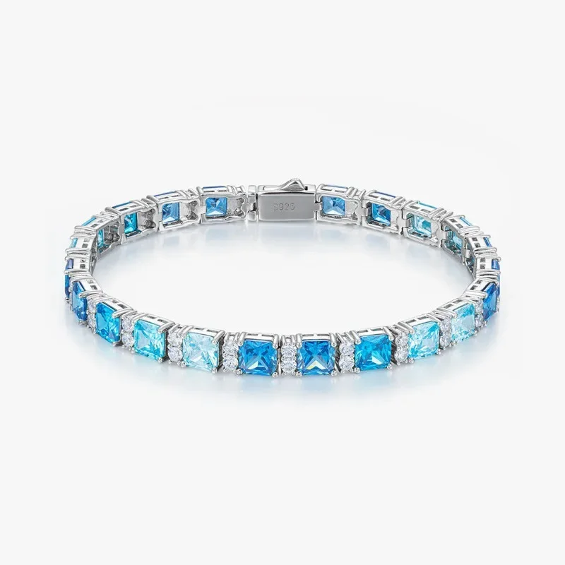 Hot Sale S925 Sterling Silver D Color Moissanite Blue Ocean ennis Tennis Chain Internet celebrity fashion trend bracelet