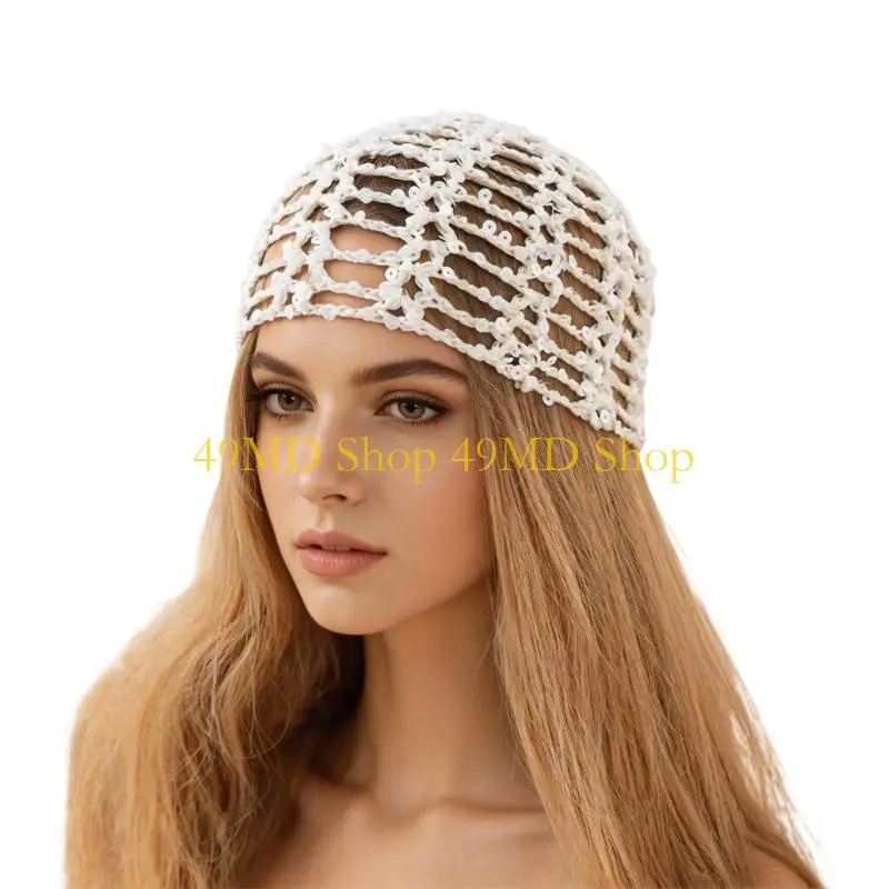 49MD Stylish Openwork Crochet Hat Handworks Sun Protecting For Beach and Outdoor