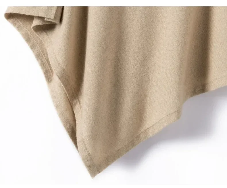 zjaiss Einfarbiger Warmer Strickumhang mit Seitenknöpfen 2026 Neuer Herbst-Winter-Damen-Poncho aus Reinkaschmir als Oberbekleidung – Detail 9
