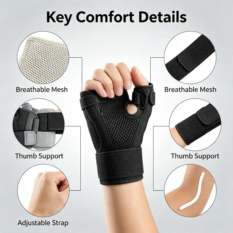 1Pcs Flexible Splint Wrist Thumb Support Brace for Tendonitis Arthritis Breathable Thumb Protector Guard Fits Right & Left Hand
