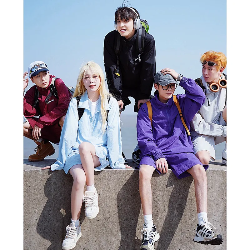 Sunscreen Suit Men's And Women's Summer New Sports And Leisure Fashion Versatile Thin Thin Tops And Shorts Two-piece Set