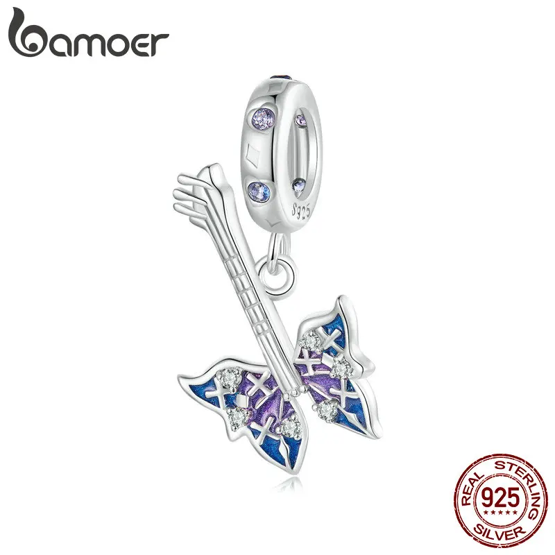 BAMOER Butterfly Bass Charm Pendant for Women Jewelry Making 925 Sterling Silver Music Charm for Original Bracelet Accessories