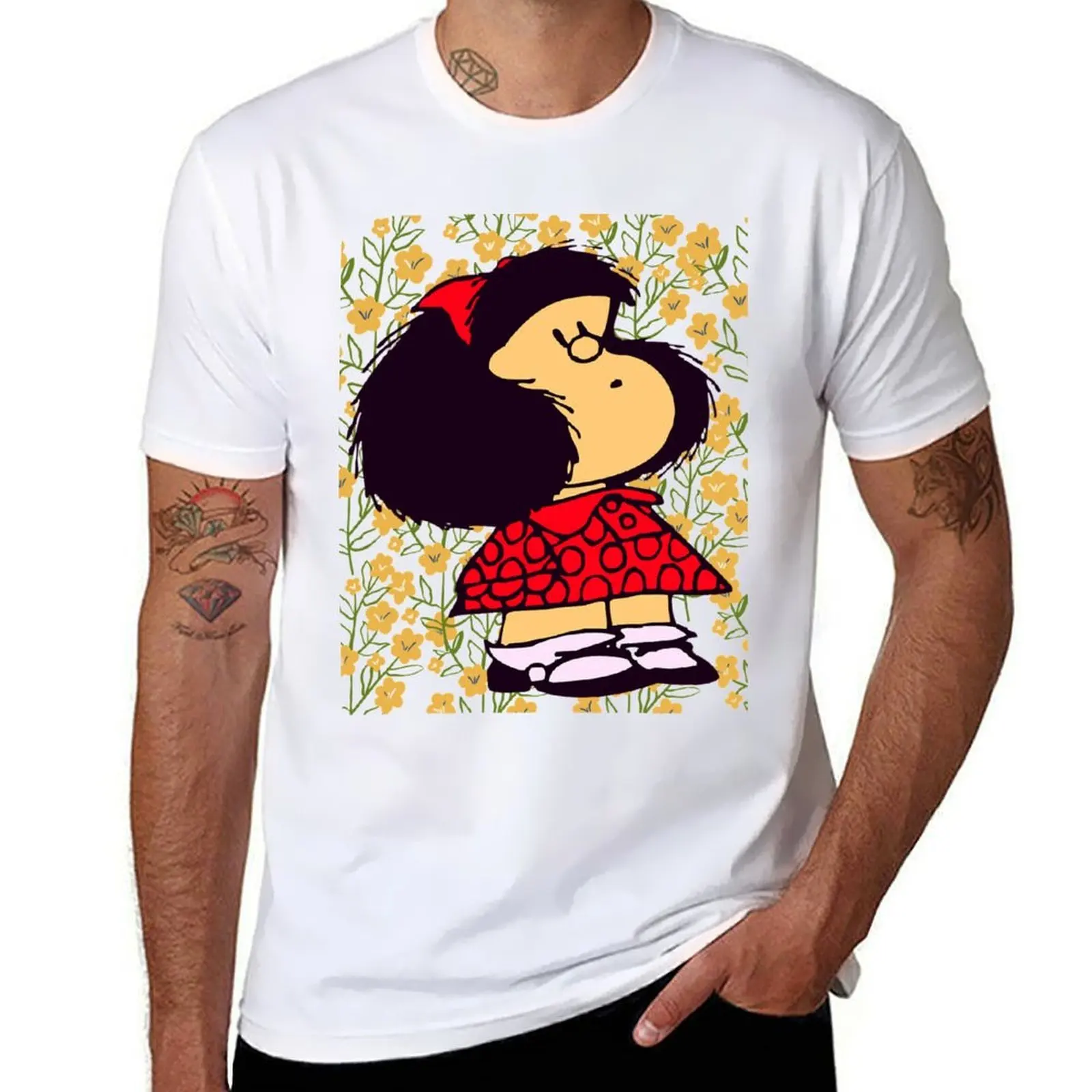 

Mafalda and flowers T-Shirt t shirts for man slim fit t shirt man designer T-Shirt