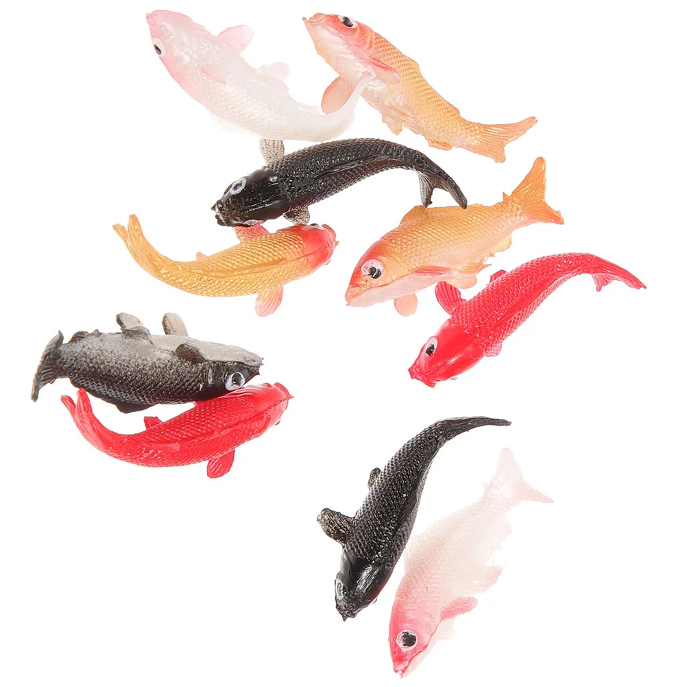 10-teiliges Hausmodell, Puppenhaus-Miniaturen, Koi-Fisch-Figur, Fische, Goldartikel, gefälschte Statuette, Aquarium