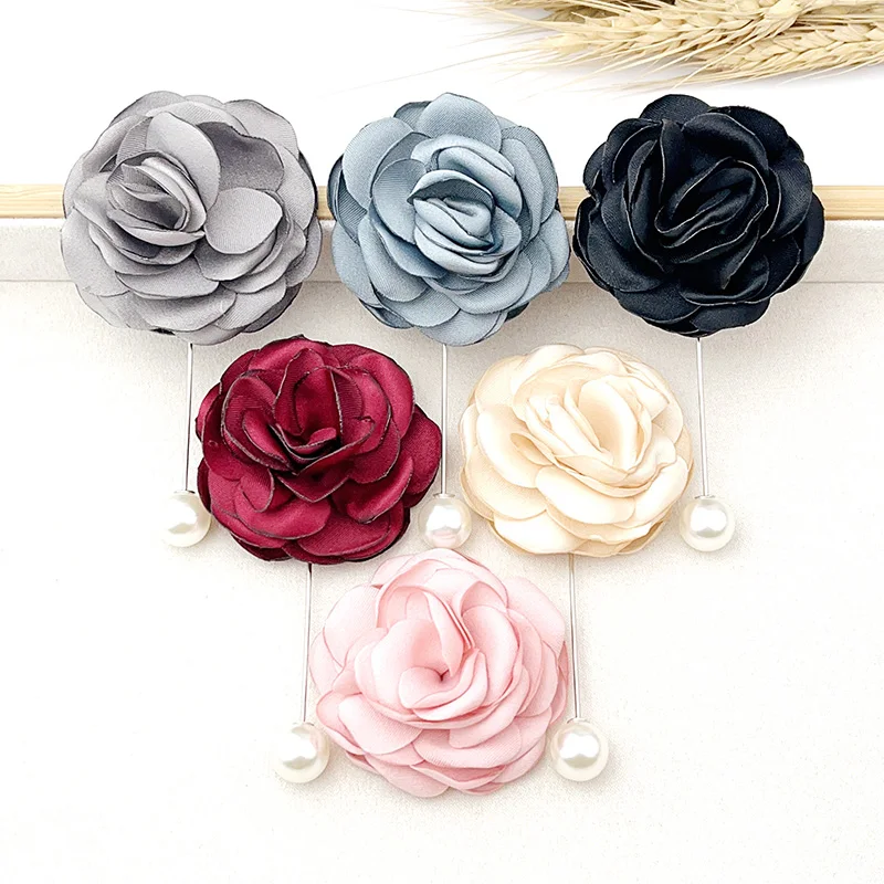 Korean Fashion Design Handmade Silk Flower Brooch Pearl Camellia Pins Woman Summer Daily Colthes Button Anti Slip Small Trinket