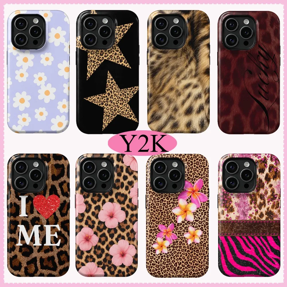 Y2K Leopard Daisy Star Phone Case for Samsung Galaxy S20 S22 S23 S24 S25 S26 FE Plus Ultra 4G 5G Double-layer Cover