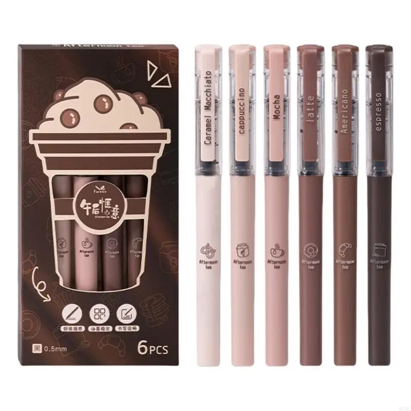 W89C 6 PCS الحبر الأسود قلم محايد القهوة القهوة PEN 0.5 مم كتابة القلم اللوازم المدرسية