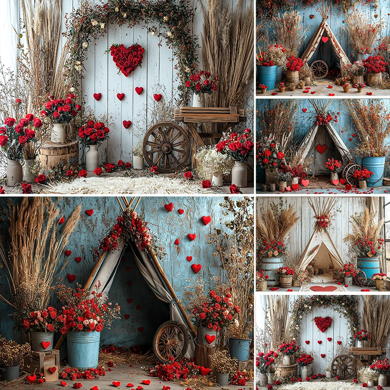 LS Photography Background Valentine's Day Warehouse Tent Rose Decor Romantic Confession Adult Portrait Photo Backdrop Studio