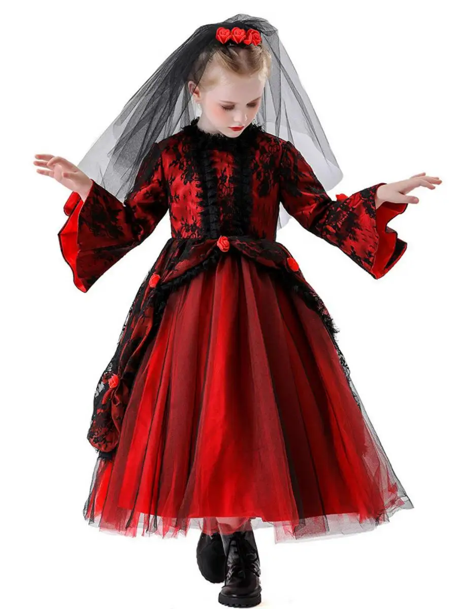 ชุดกระโปรงเจ้าหญิงสำหรับเด็กผู้หญิง ชุดคอสตูมฮาโลวีน ชุดเจ้าหญิงยุคกลาง ชุดเจ้าสาวผี ชุดแต่งกายเจ้าหญิง ชุดเด็ก