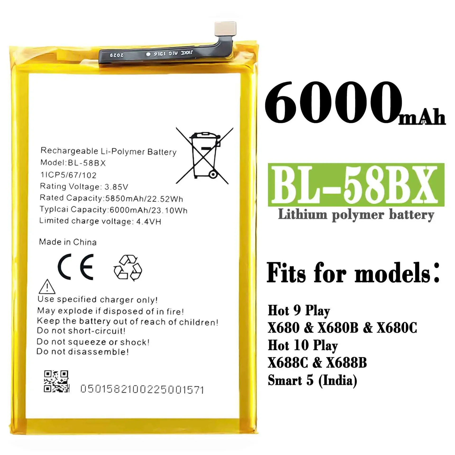 

High Quality Replacement Battery For Infinix X680 Hot 9 Play 10 Play X688b C Smart 5 BL-58BX New Built-in Battery