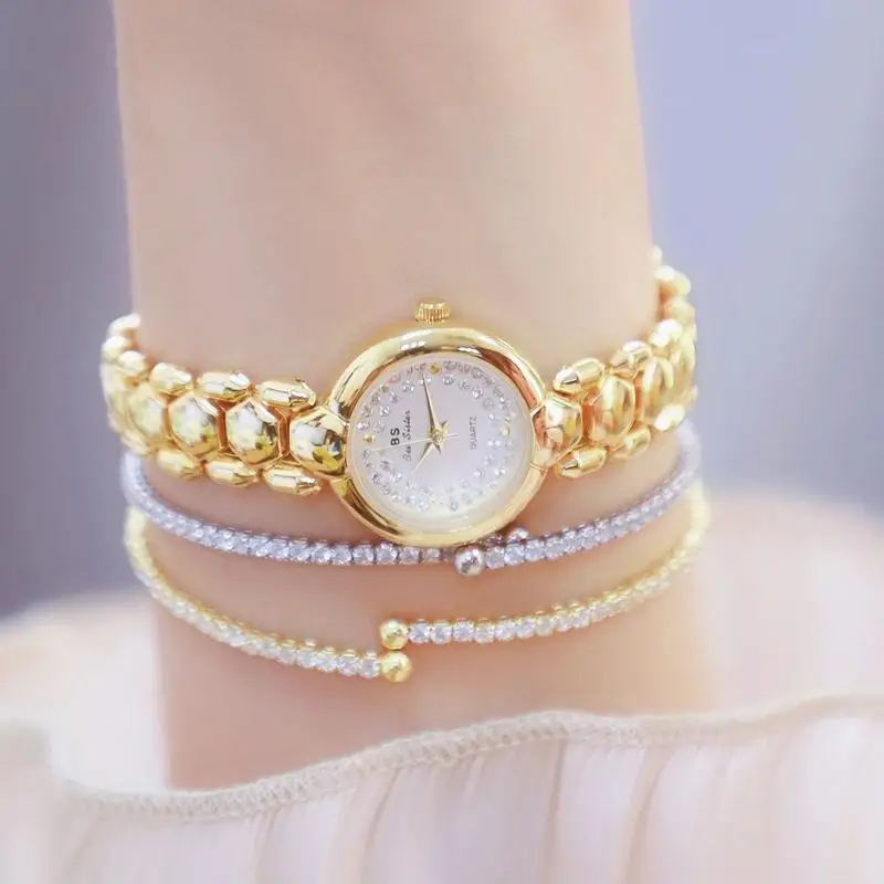 Bs Bee Sister Diamond Watches for Women 2022 Small Dial Female Gold Wristwatches Dress Elegant Ladies Wrist Watches Montre Femme