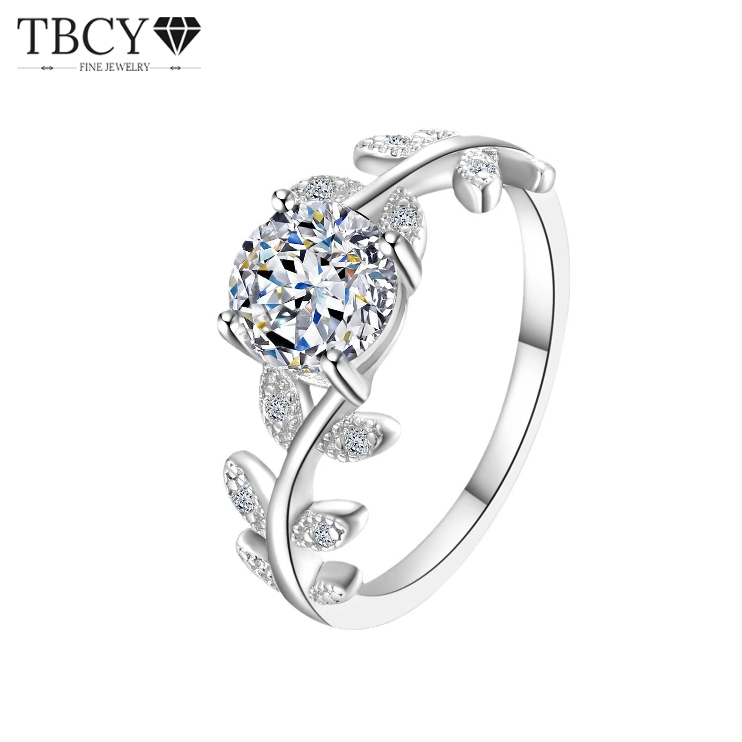 

TBCYD 1CT 6.5MM D Color Moissanite Diamond Rings For Women S925 Silver 18K Rose Gold Plated Laurel Branch Wedding Band Jewelry