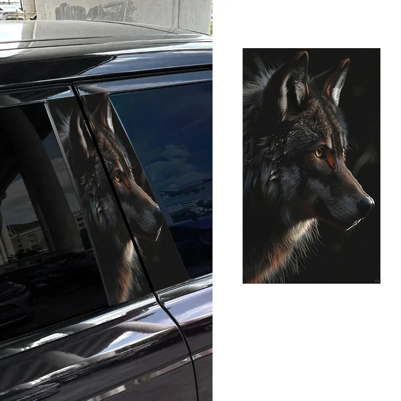 2pcs Wolf Car Sticker Car B-Pillar Vinyl Decal Animal Car Door Post Decorative Sticker Diy Decorative Sticker