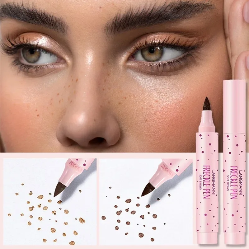 2 in 1 Natural Simulation Freckle Stamp Pen Waterproof Lasting Brown Eyeliner Dot Spot Pen Face Fake Freckle Eyeliner Pen Makeup