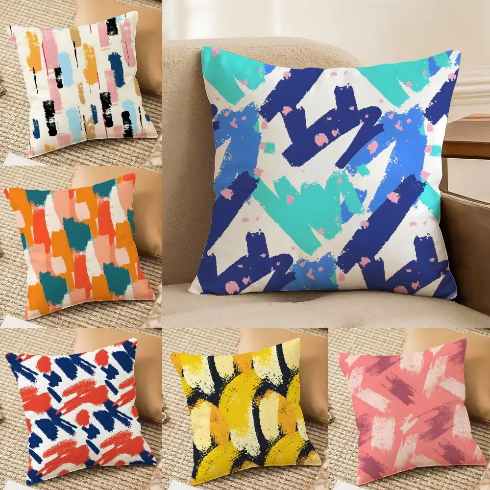 Abstract Brush Stroke Prints Cushion Cover Plush Fabric Soft Double-Sided Printed Sofa Home Decor Fine Winter Gift Pillow Case