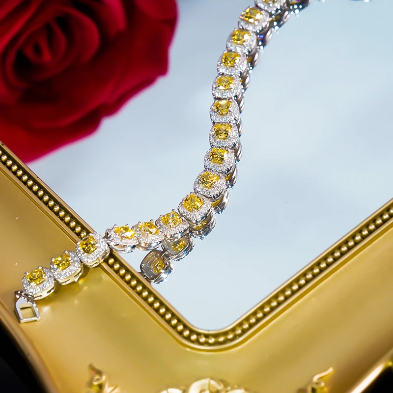 Vintage Topaz Tennis Bracelets S925 Sterling Silver with Pt950 Platinum Plated for Women Fine Luxury Jewelry Summer Party Gift