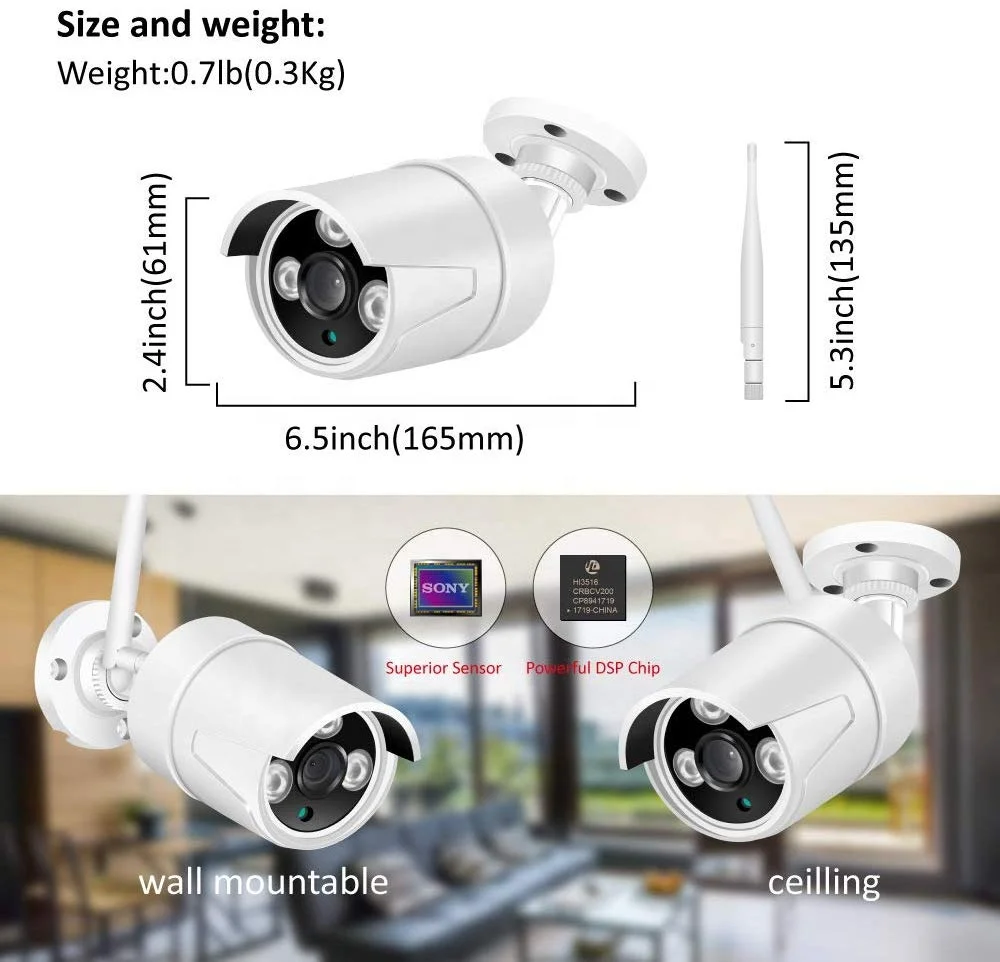 8CH 1080P NVR inalámbrico 12 \ "LCD 2MP sistema de seguridad exterior para el hogar WiFi cámara CCTV Kit de videovigilancia datos de tarjeta SD