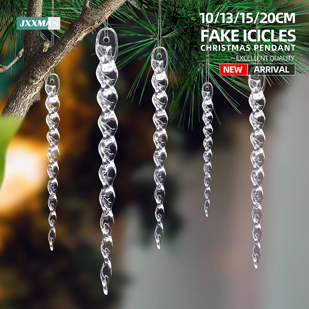 10/12pcs Christmas Simulation Ice Xmas Tree Pendant Ornament Clear Icicles Winter Party New Year Navidad Home Decor Natal Noel