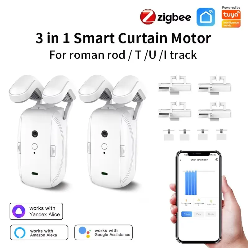 

Tuya Zigbee T U I Track Roman Rod Smart Curtain Motor Электрический автоматический робот для штор Приложение Голосовое управление Alice Alexa Google Home