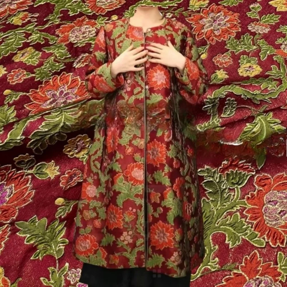 

Metal Wire Brocade Jacquard Fabric Yarn Dyed Retro Dress Suit Coat Fashion European Brand Design Sewing Wholesale Materia Cloth