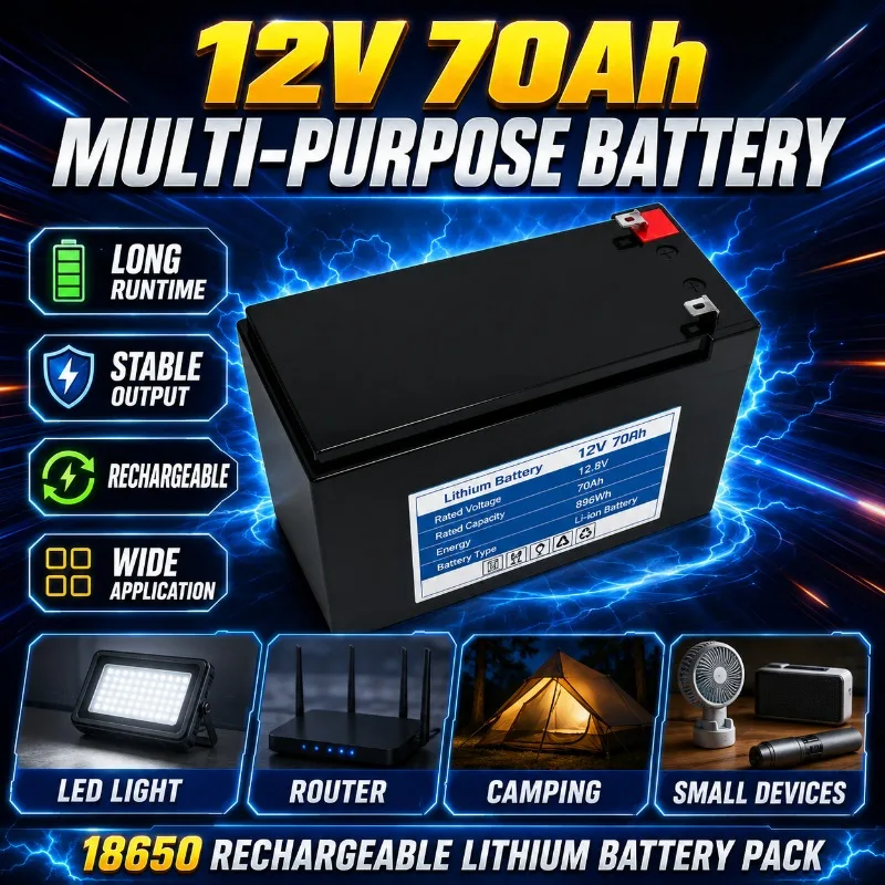 12V 70Ah 18650 Rechargeable Lithium Battery Pack High Capacity for Solar RV UPS CCTV Outdoor Backup Energy Storage battery pack