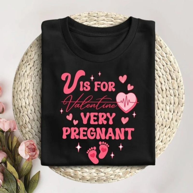 V Is for Valentine Very Pregnant Sweatshirt Cute Valentine's Day Her TShirt Announcement Gift for Nurse Maternity T-shirts