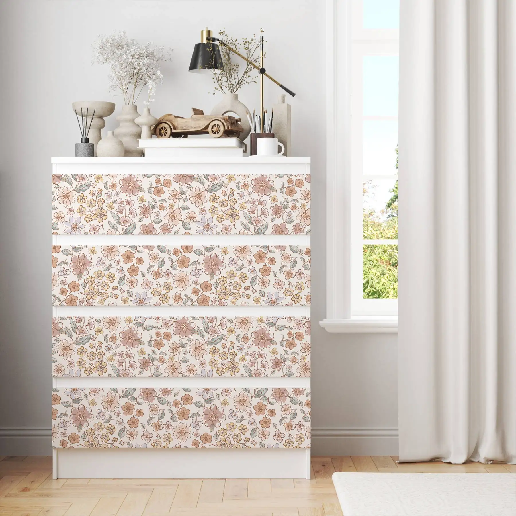 Vintage Pink Floral Wallpaper Peel and Stick Wall Paper Blossom Renter Friendly Self Adhesive Contact Paper for Kid's Bedroom