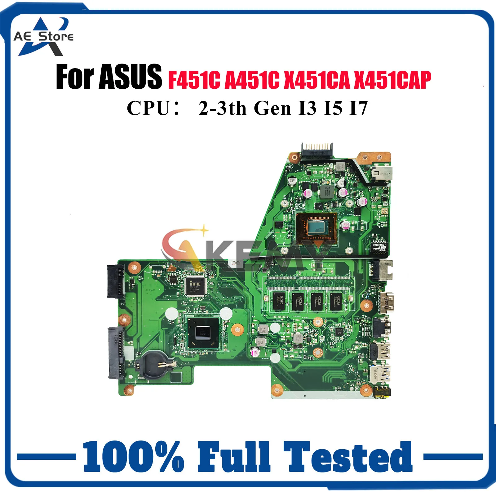 

X451CA Материнская плата для ноутбука ASUS VivoBook X451CA X451CAP A451C X451C F451C Материнская плата для ноутбука с процессором I3 I5 I7 100% тест ОК