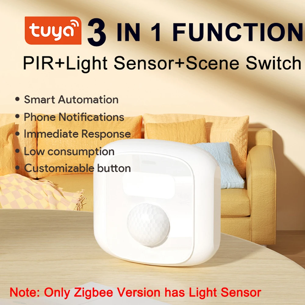 Tuya Zigbee Motion Sensor 3 in 1 Human Presenc Detector PIR Sensor + Light Sensor + Scene Switch Function Smart Life Security