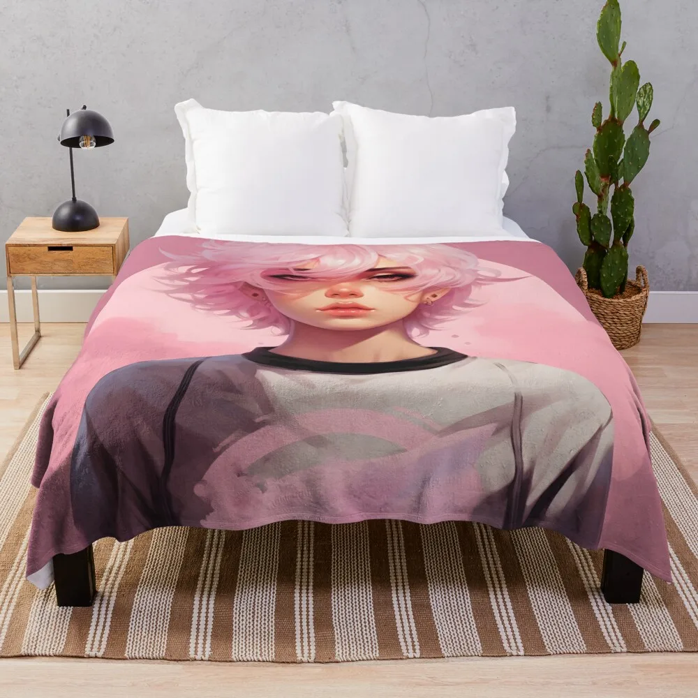 Femboy Pastelgoth Pink Boi Anime Character Throw Blanket Sofa Throw Summer Beddings Bed covers Blankets